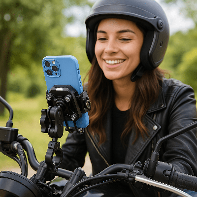 support telephone moto avec motarde antivib