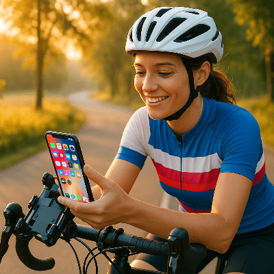 support téléphone vélo femme regarde pour accrocher son smartphone Laraignée
