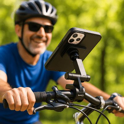 support telephone velo homme souriant Facility