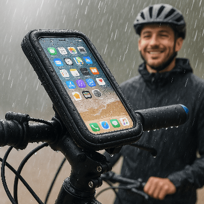 support téléphone vélo homme sous la pluie Kouvert