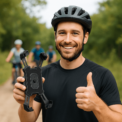 support téléphone vélo présentation heureuse du support Lextensible
