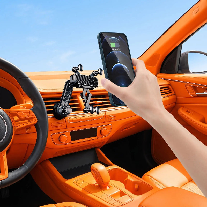 support telephone voiture en position et voiture moderne orange Quatrangle