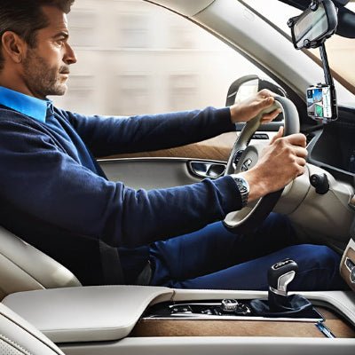 support telephone voiture homme attentif