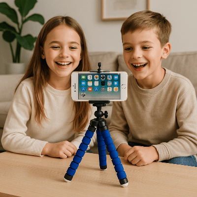 trépied deux jeunes enfants se filment Minimax