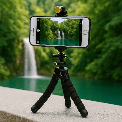 trépied iphone sur mur vue cascade Flexgorille